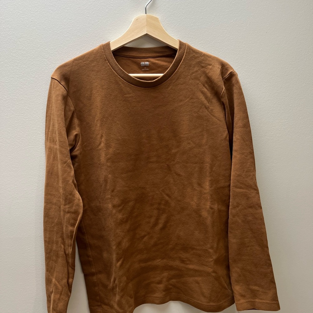 Uniqlo Brown Long Sleeve Tee Classic Crew Neck